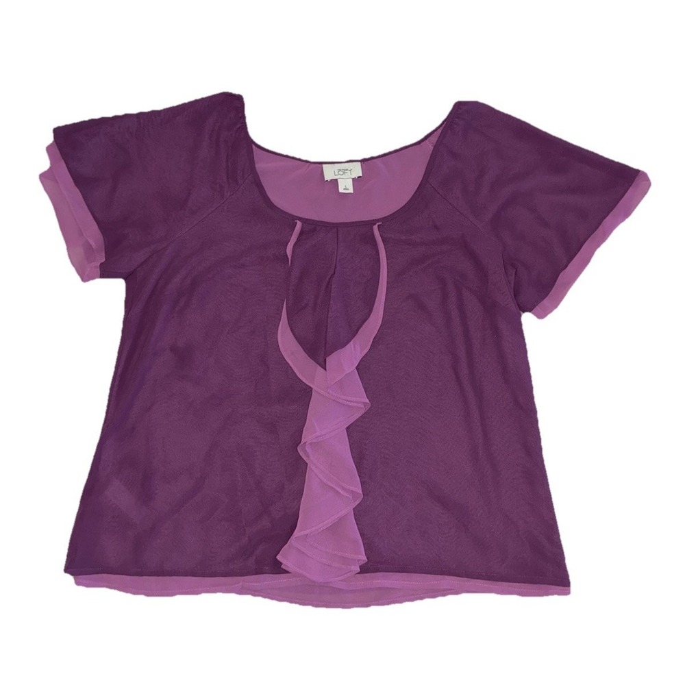 Ann Taylor LOFT Top Women's L Purple Ruffle‎ Layered Chiffon Blouse